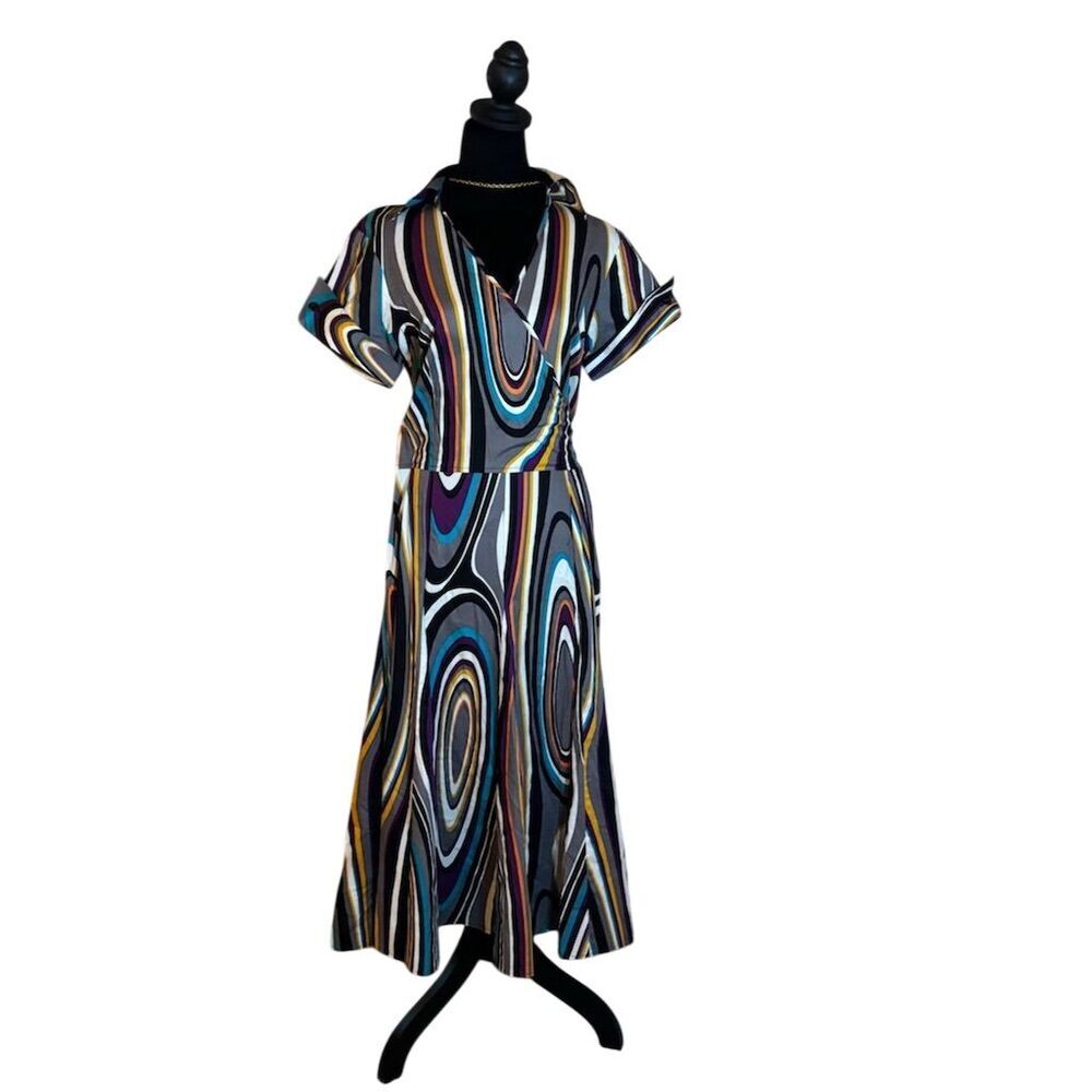 metrostyle Multicolor Swirl Midi Dress in Black, Blue, Purple, Teal, Gold